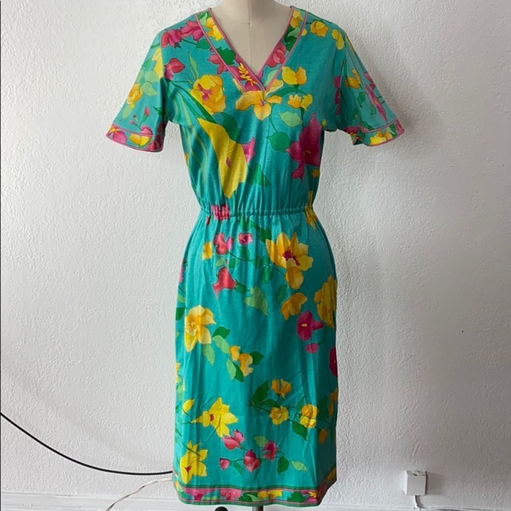 Vintage Leonard floral cotton spring dress Italy 1